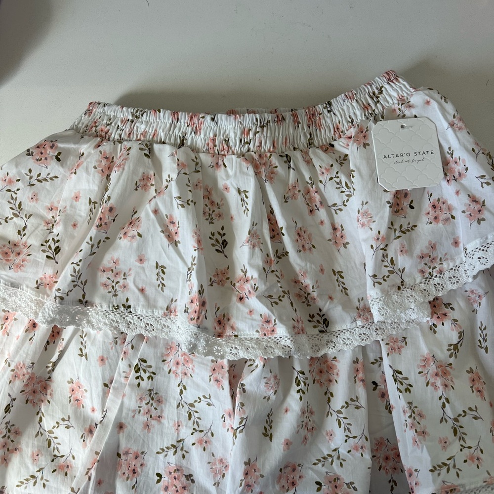 Altar'd State Ivory and Pink Floral Skirt
